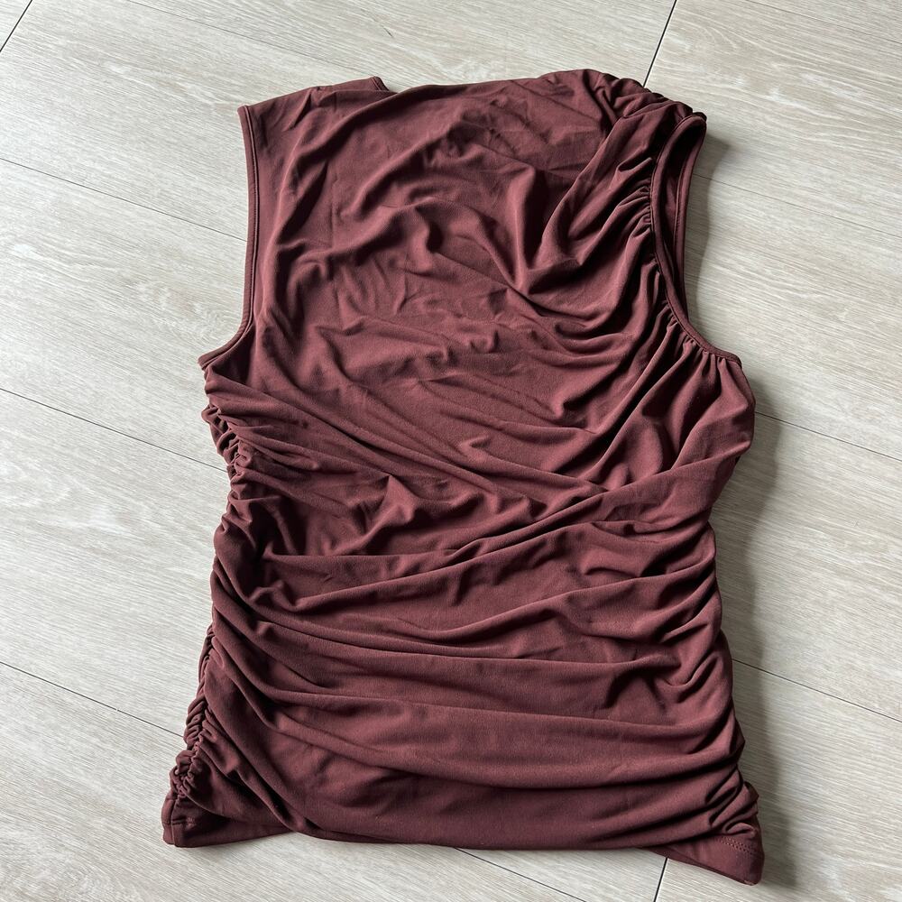 J Crew Ruched Shell Top In Matte Jersey Large Brown - Picture 4 of 13